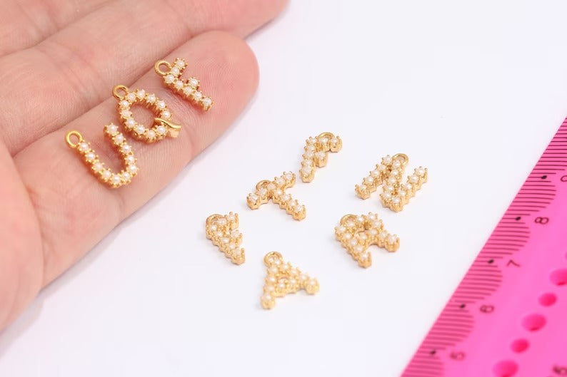 9x12mm 24k Shiny Gold Pearl Letter Charms, Pearl Letters,      HRF63