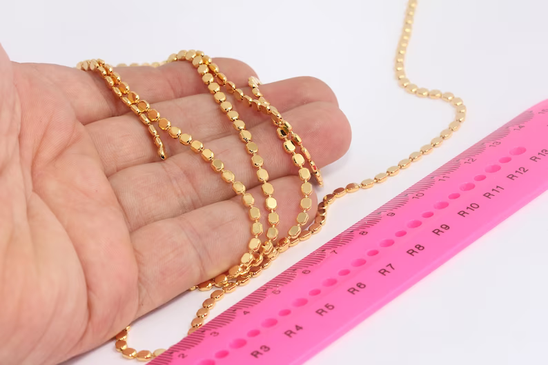 3 mm 24 Ayar Parlak Altın Küp Zincir, Kare Top Zincirler, BXB63