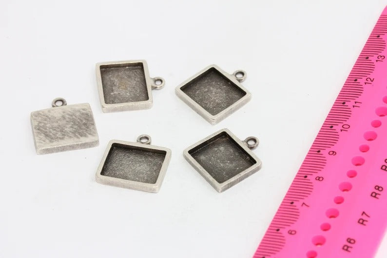 18x19mm Antik Gümüş Çerçeve, Çerçeve Kolye, Tılsımlar, MTE1230