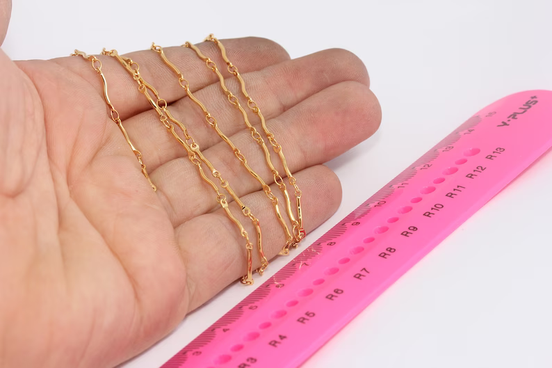 1x11mm 24k Shiny Gold Bar Chain, Gold Soldered Chain, BXB51