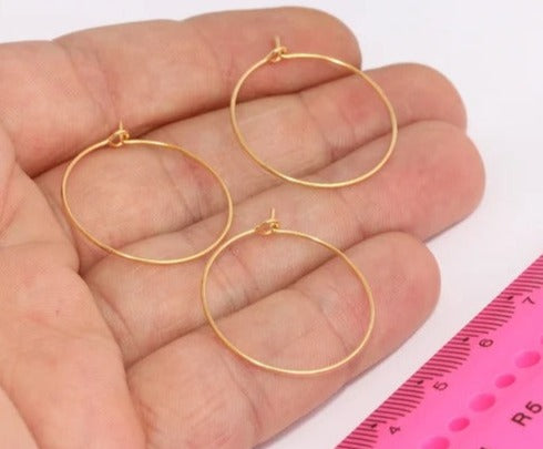 25mm 24k Shiny Gold Earrings, Hoop Earrings, Circle Earrings, Wire Earrings, EAR8