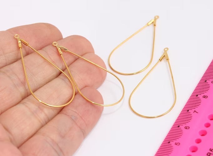 22x42mm Shiny Gold Hoop Earrings, Drop Earring, Gold Plated Earrings, CHK369