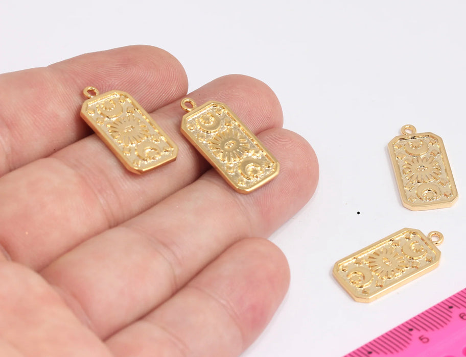 12x25mm 24k Shiny Gold Sun Eye, Moon and Stars, Evil Eye Sun, Sun Pendant, Gold Sun Medallion, Gold Pendant, Gold Findings, CR122