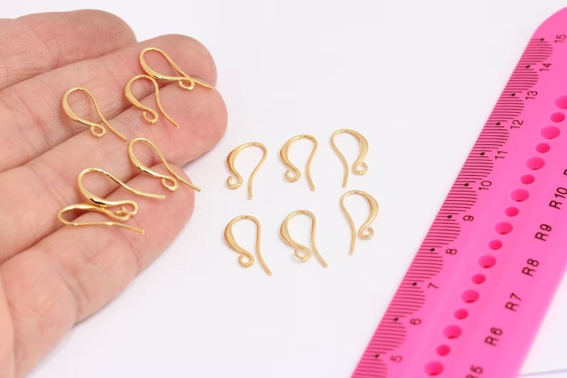 8x15mm 24k Shiny Gold Earring Hooks, Fish Hooks, Ear Wires, Gold Plated Earrings,  CHK352