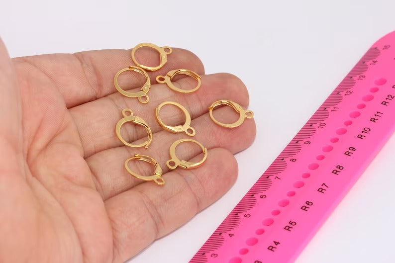 12x14mm 24k Shiny Gold Earring Leverback, Hoops With Loop, Ear Wire, Gold Plated Earrings,Gold Plated Earrings, CMR3
