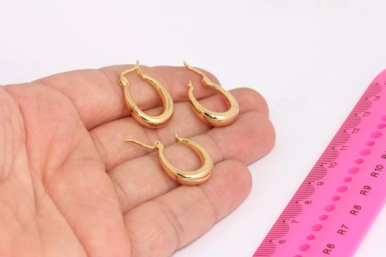17x23mm 24k Shiny Gold Oval Earrings, Oval Earrings, Leverback Earrings, XP301