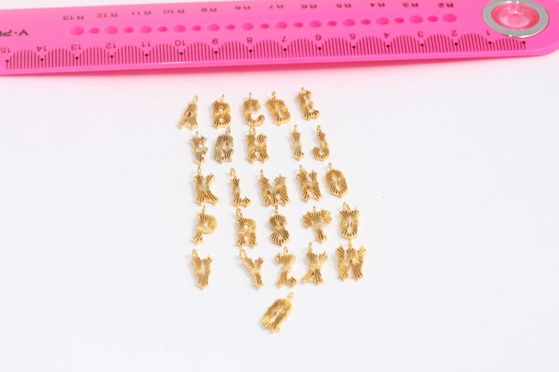 8x14mm 24k Shiny Gold Letter Charms, Textured Letter, Name letters, Alphabet,  HRF53