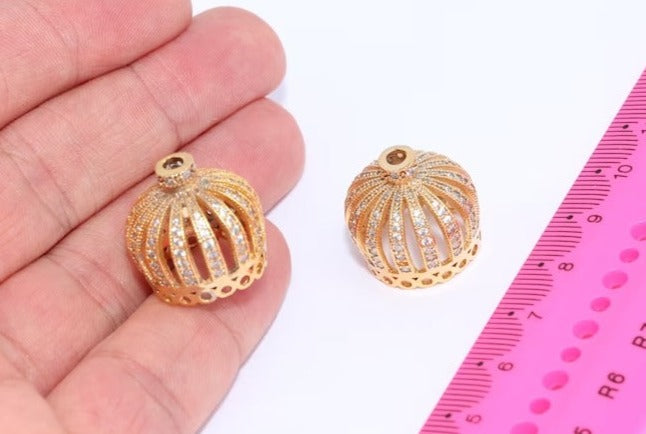 24k Shiny Gold Tassel Crown, Micro Pave End Cap, CZ Bead Caps, Micro Pave Bead Caps, Tassel End Cap, Micro Pave Crown, ZRCN325