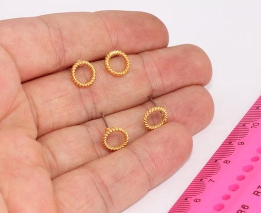 9mm 24k Shiny Gold Earrings, Open Circle Stud Earrings, XP283