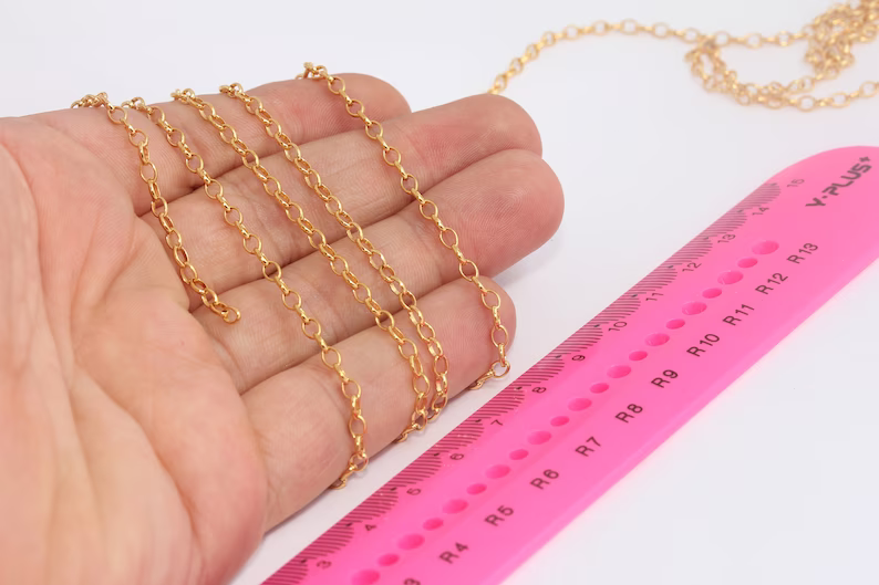 3x4mm 24k Shiny Gold Rolo Chains, Soldered Rolo Chain, BXB55
