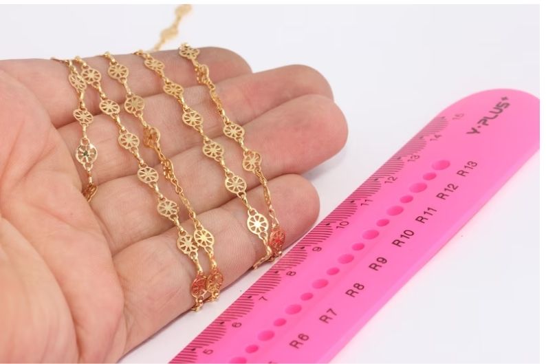 5x7mm 24k Shiny Gold Filigree Chains, Soldered Chains, BXB32