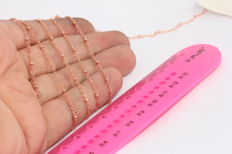 Catena satellitare in oro rosa, catena saldata, catena a palline, sfusa, BXB42