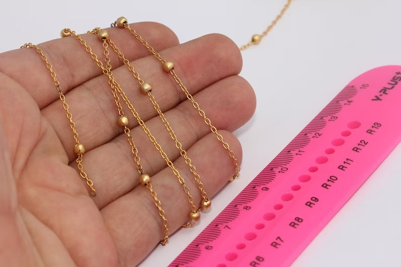 4mm 24k Shiny Gold Satellite Chain, Soldered Ball Chains, BXB5