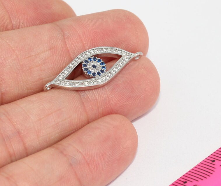 10x29mm Micro Pave Nazar Boncuğu, Gümüş Nazar Boncuğu, Micro Pave ZRCN520