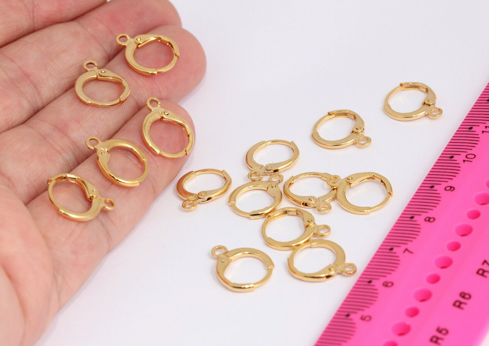 12x15mm 24k Shiny Gold Lever Back Earrings, Plain, Hoops, Gold Plated Earrings, CHK485.