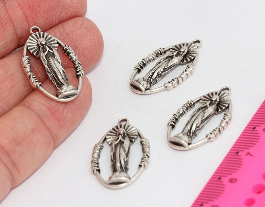 18x30mm Antique Silver Plated Mother Mary, Virgin Mary , MTE1217