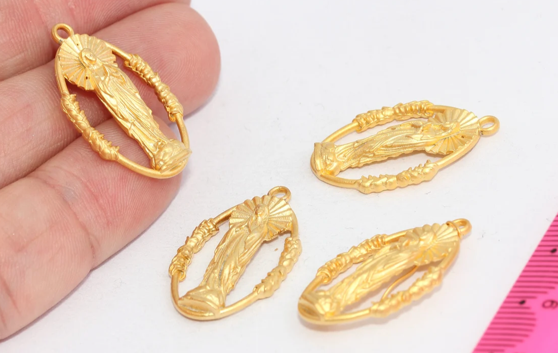18x30mm 24k Matte Gold Mother Mary Pendant, Mother MTE1209