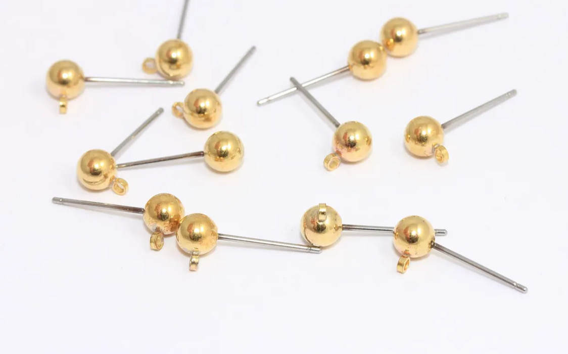5mm Stainless Steel Ball Ear Posts, Ball Stud Earrings With Loop, Ball Earrings, CMR34