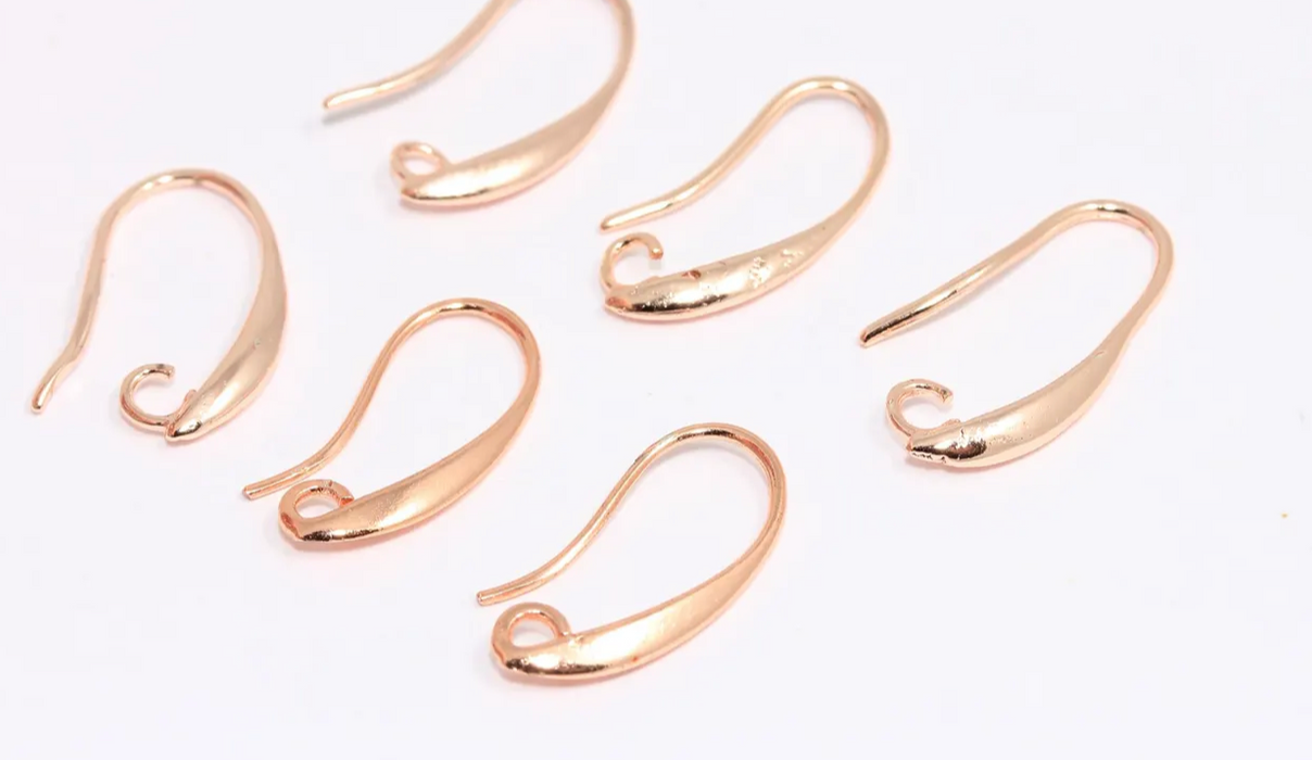 9x19mm Rose Gold Ear Wires, Rose Gold Fish Hooks, Hook Earring With Loop, Earring Settings, Rose Gold Plated Earring Supplies, CMR58