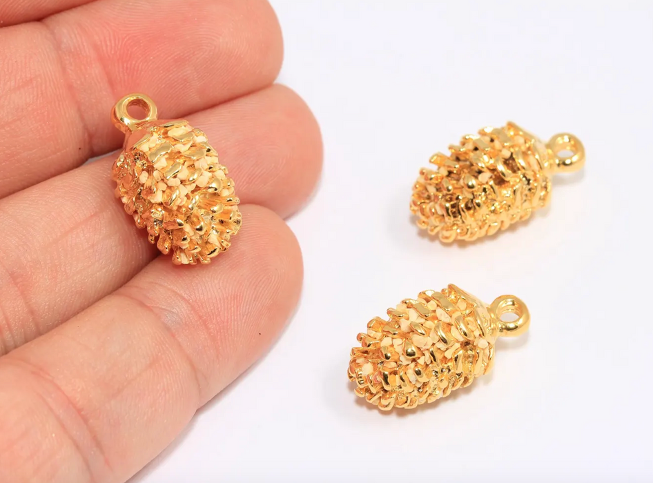 12x22mm 24k Shiny Gold Plated Pinecone Charms, Pinecone Necklace, Conifer Cone Charms, CMR124