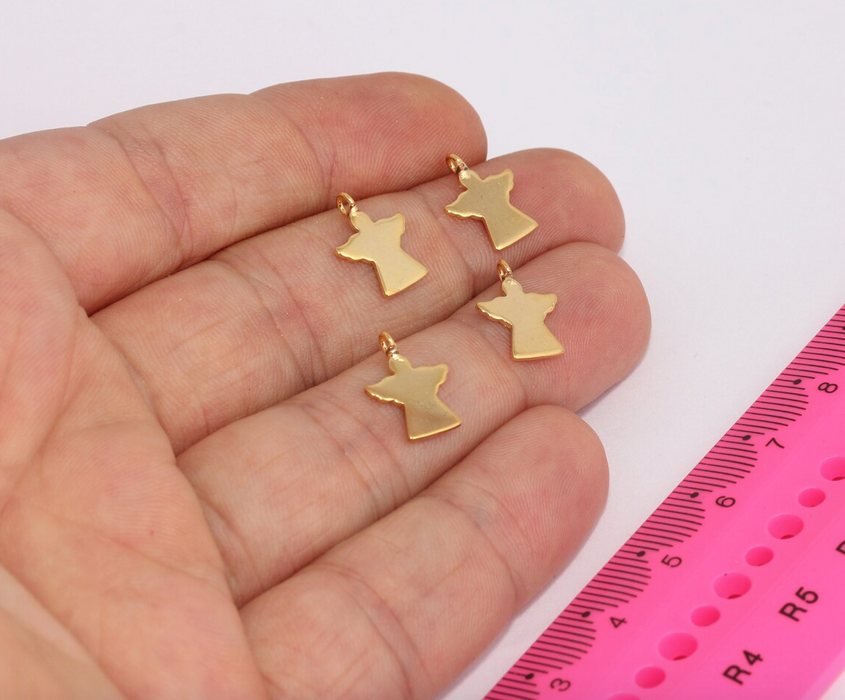 10x13mm 24k Shiny Gold Angel Charm, Tiny Angel Charm, BRT20