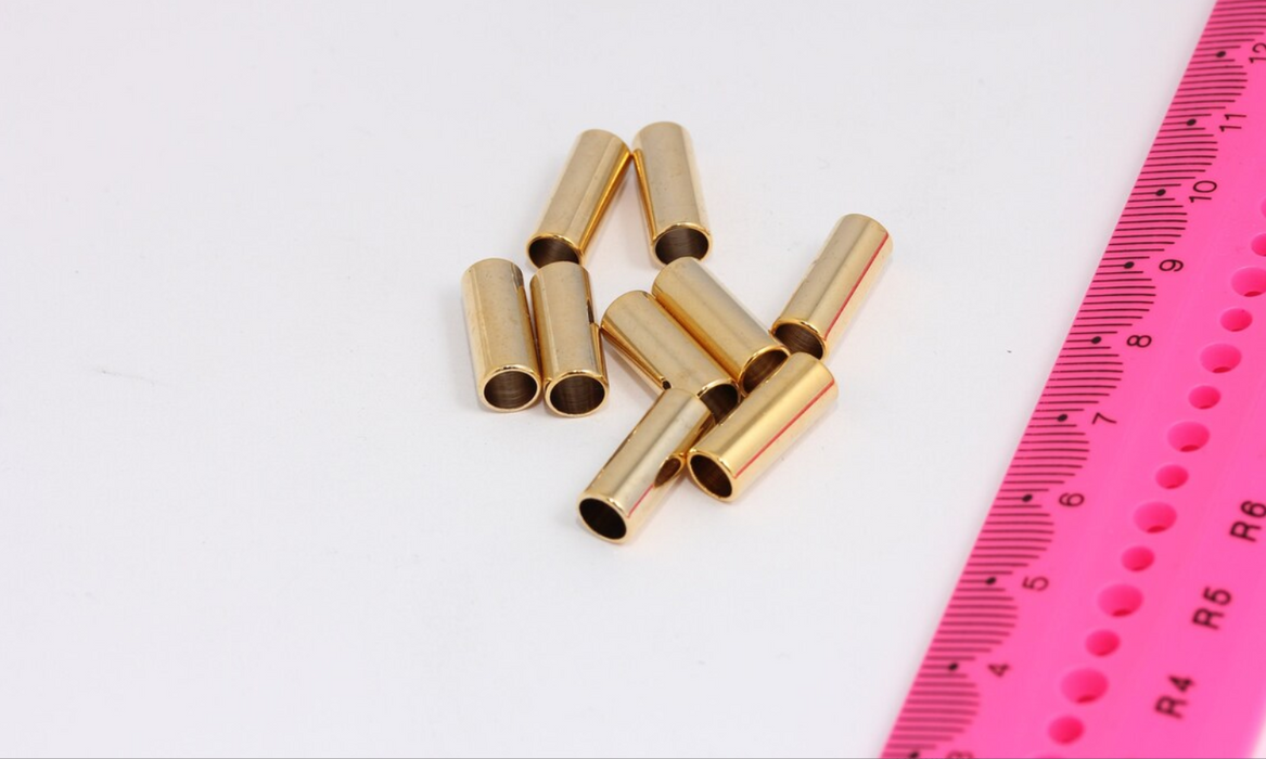 6x15mm 24k Shiny Gold Tube Beads, Tube Charms, Tiny Tubes, MTE419