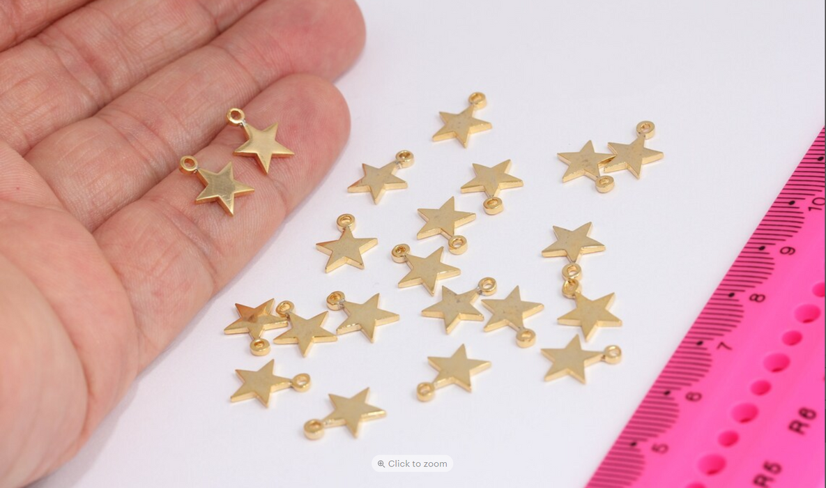 9x11mm 24k Shiny Gold Star, Star Charms, Star MTE425