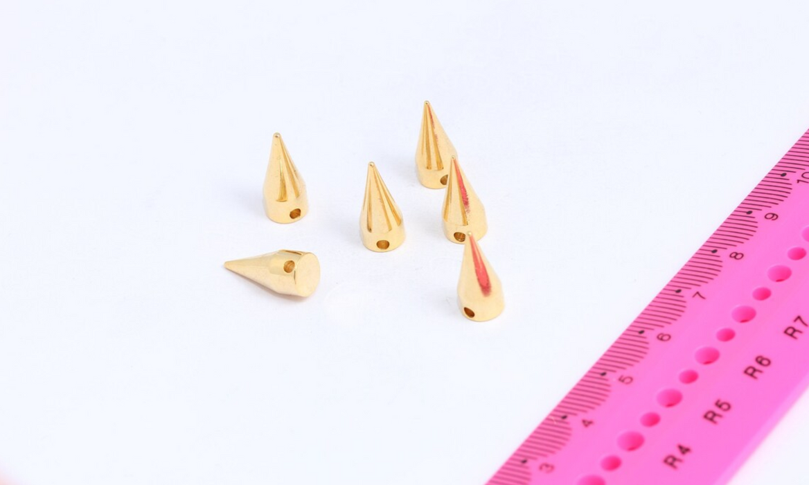 7x16mm Shiny Gold Spike Pendant, Cone Spikes, Gold , MTE437