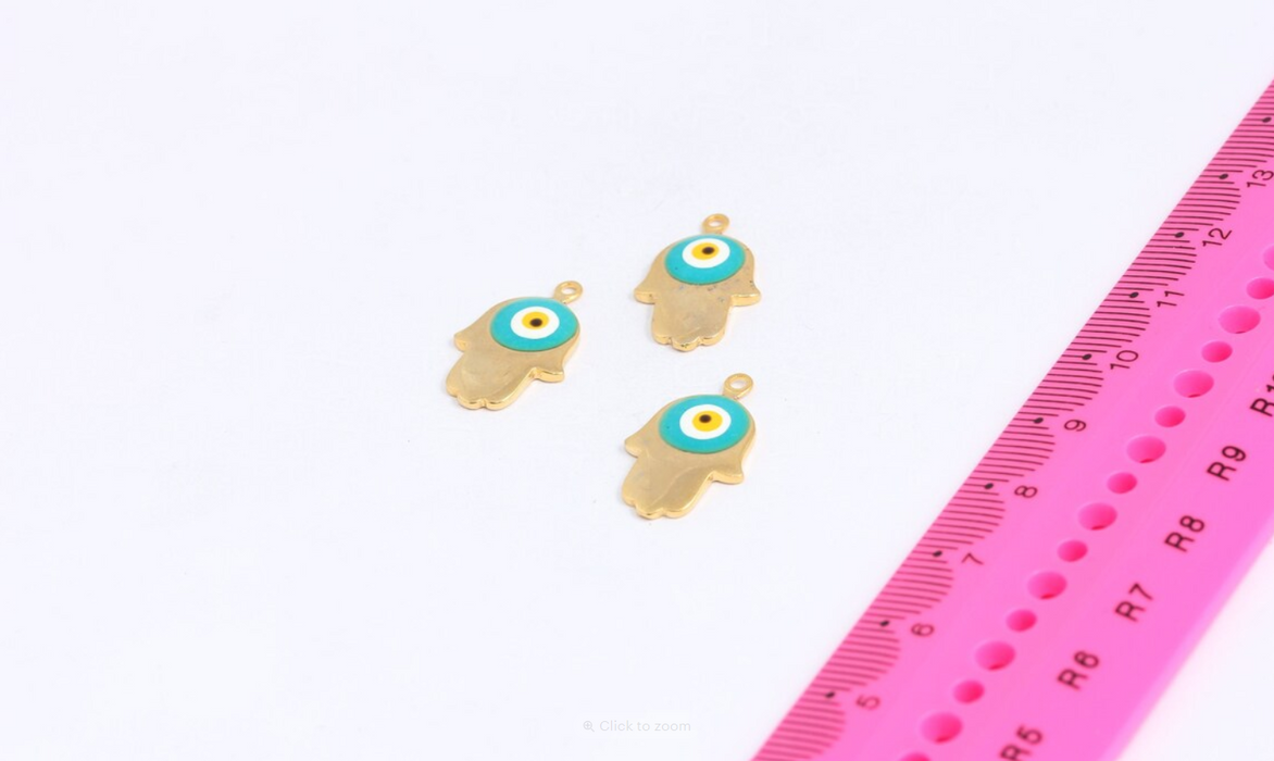 13x23mm 24 ayar Parlak Altın Hamsa Charms, Nazar Boncuğu Hamsa MTE448