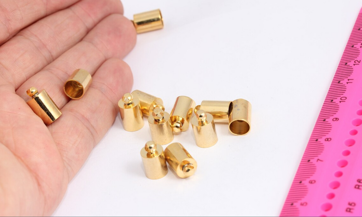 8x13mm 24k Shiny Gold End Caps, Inner Size 7mm, Bead MTE460