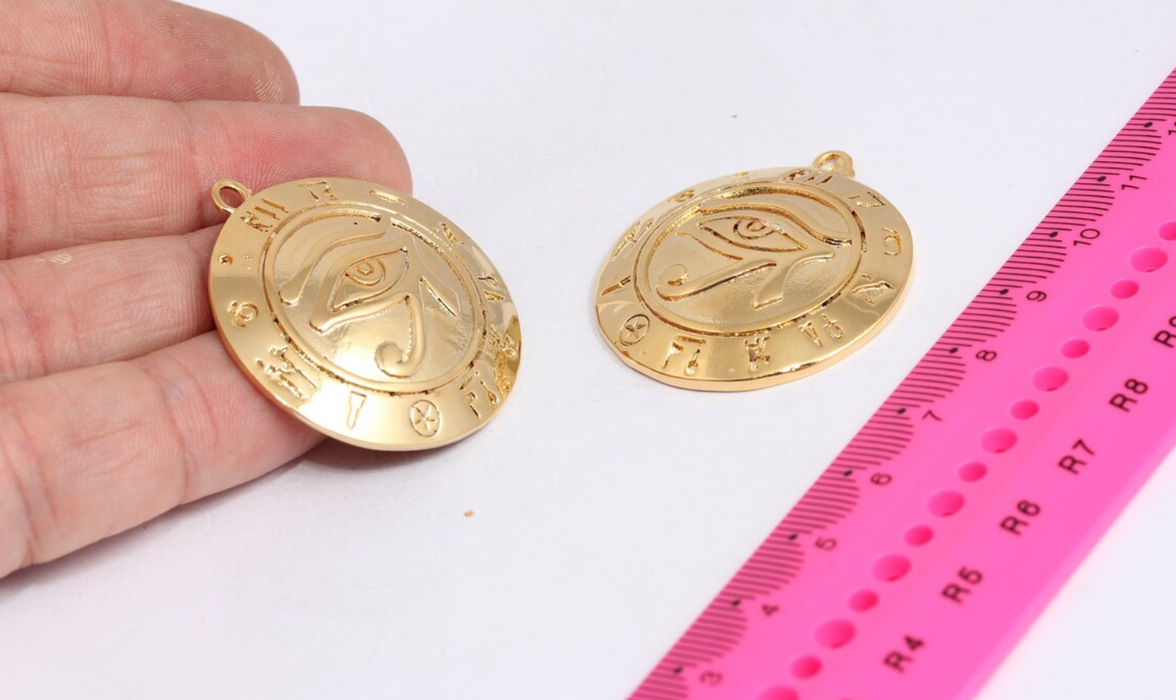 25x29mm 24 Ayar Parlak Altın Mısır Gözü, Horus Kolye, MTE515