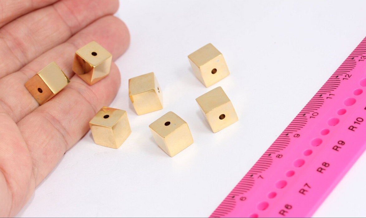 10mm 24k Shiny Gold Cube Pendant, Cube,Tube beads MTE547