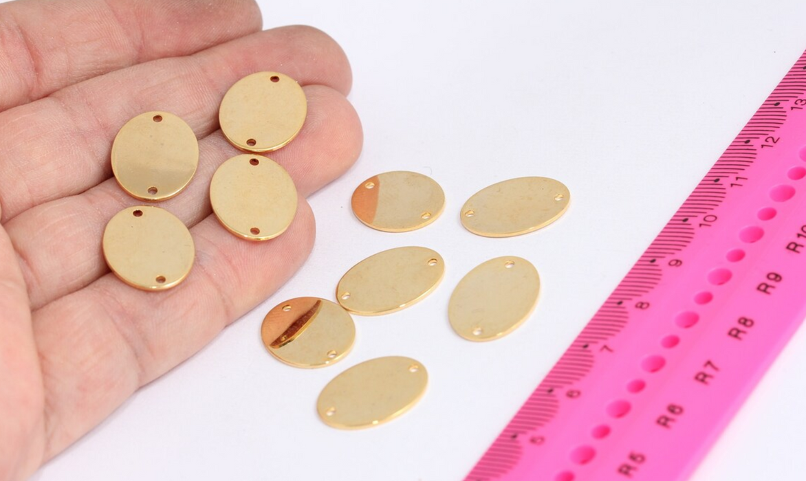 14x18mm 24k Shiny Gold Oval Coins, Two Hole Disc, Oval MTE592