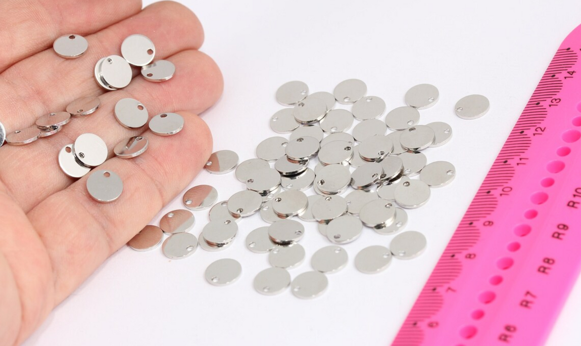 8mm Rhodium Plated Coins, Coins, Drop Charms, Round , MTE595