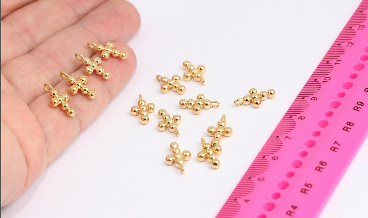 8x14mm 24k Shiny Gold Cross Charms, Gold Cross Pendant, MTE610