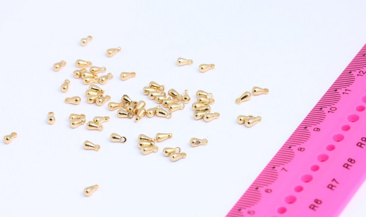 3x6mm 24k Shiny Gold Drop Charms, Mini Drop Pendant,  MTE631