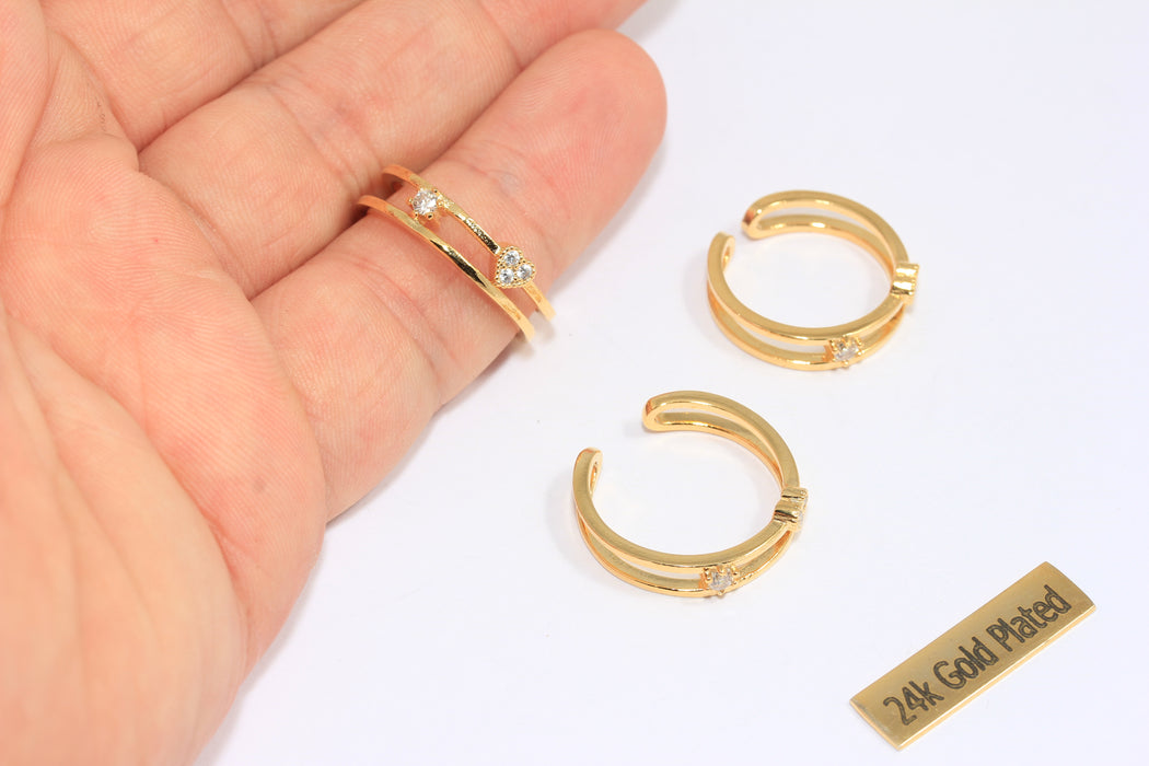 19mm 24k Shiny Gold Heart Rings, Micro Pave Heart Rings, White Stone Rings, Dainty Rings, CZ Heart Rings, SLM933