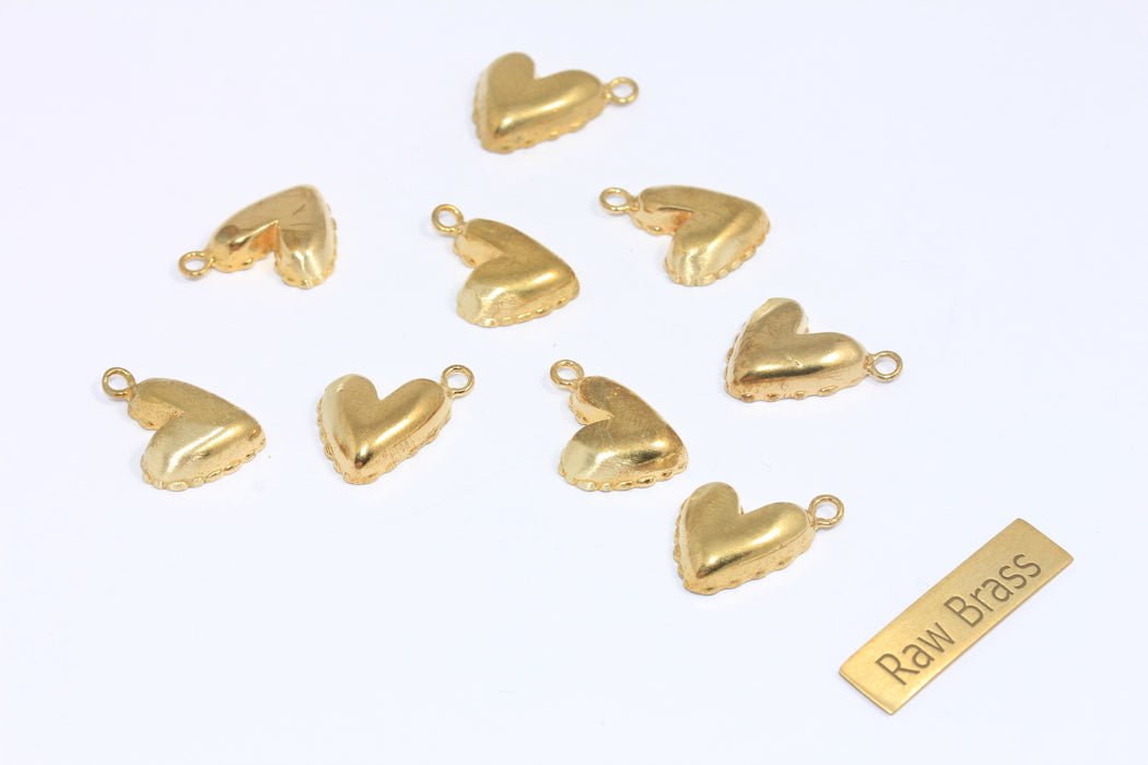 12x15mm Raw Brass Puffed Heart, Cute Heart Charms, Heart Necklace Charms, Puffed Mini Heart Charms, MLS292