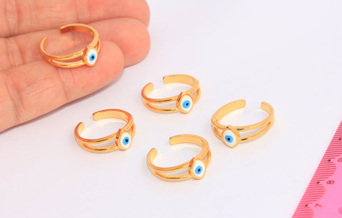 17-18mm 24k Shiny Gold Rings, Evil Eye Enamel Rings, BRT384