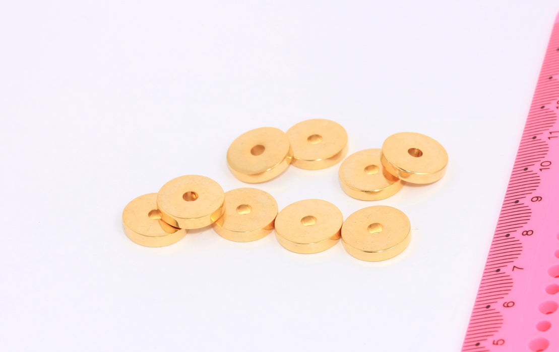 3x14m Ciondoli rotondi in oro lucido 24k, disco rotondo, perline a disco piatto, BRT4