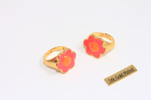Pink Enamel Daisy Statement Rings, Flower Shaped Rings