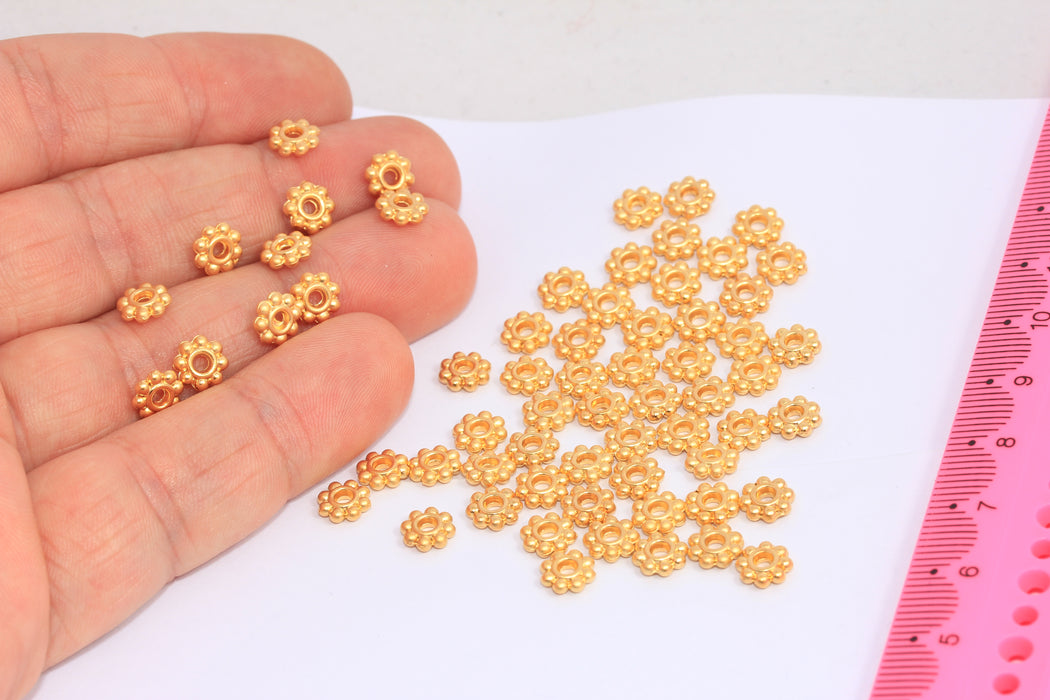 Perline di collegamento a forma di fiocco di neve in oro opaco 24k da 6,5 mm, perline a forma di fiore, BRT447