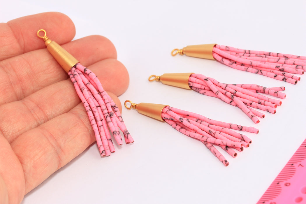6x70mm Pink Beads Tassel, Pink Afghan Tassels, Beaded , BRT386