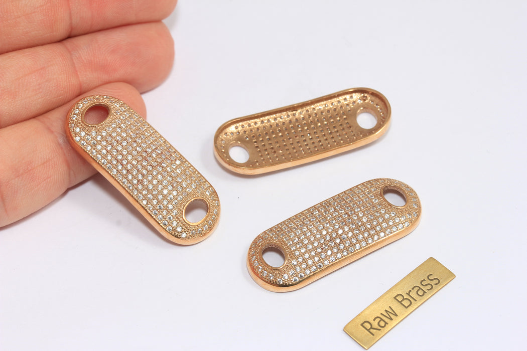 Ciondoli per bracciale in oro lucido 24k, 15x39 mm, micro pavé, ZRCN38