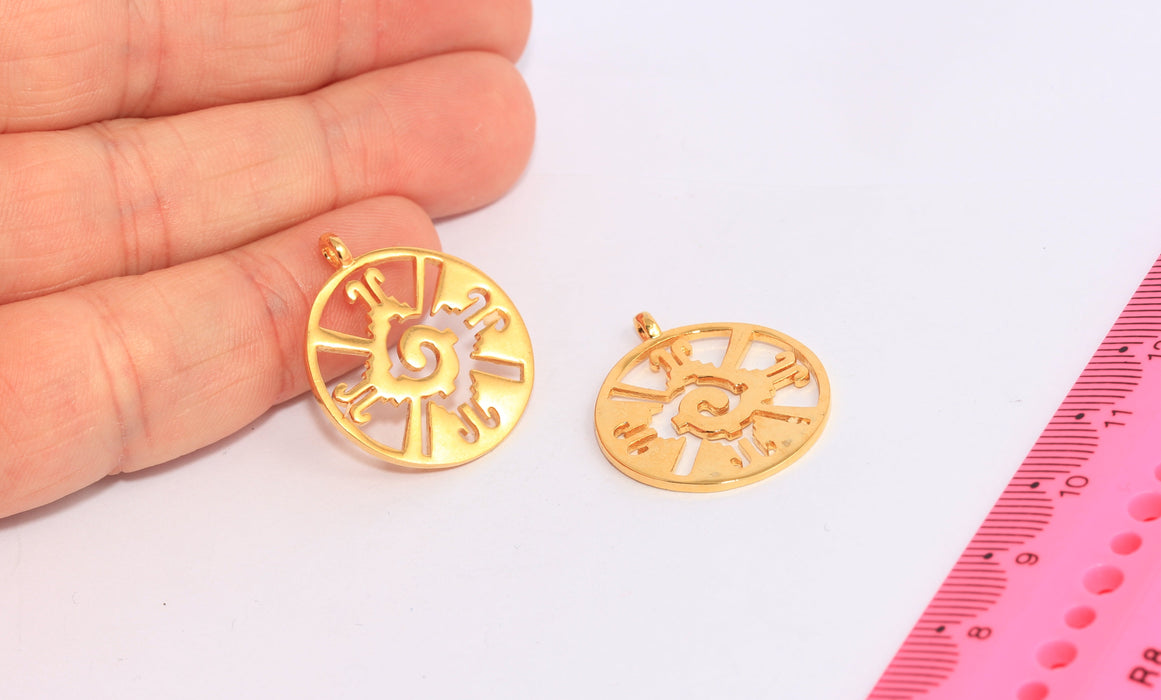 23mm 24 Ayar Parlak Altın Hunab Ku Charms, Hunab Ku Kolye Ucu, BRT252