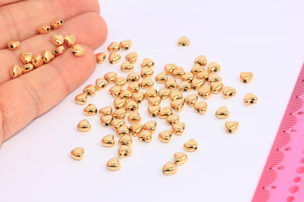 Perline a forma di cuore in plastica, ciondoli a forma di cuore in oro lucido 24k, perline a forma di cuore in oro, EYM32