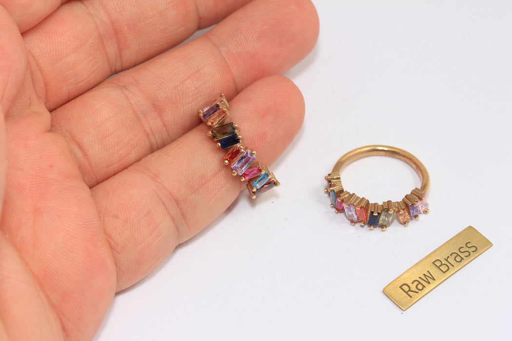 Anello in ottone grezzo con zirconi cubici da 16x17 mm, anelli lineari con pietra bianca baguette, SLM280