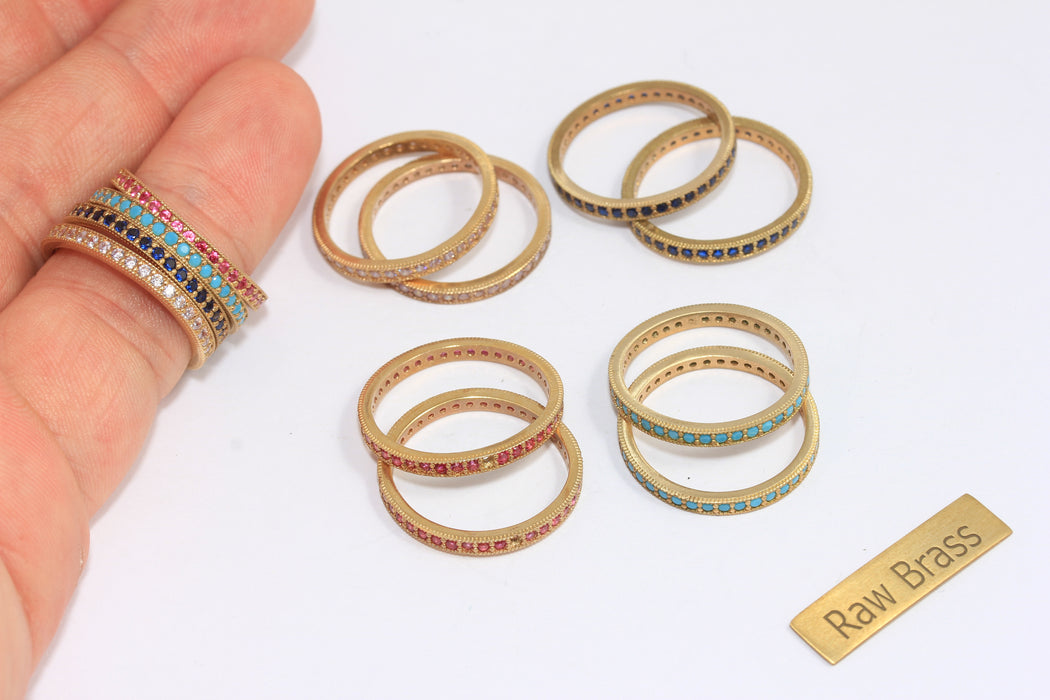 18mm 24k Parlak Altın Mikro Döşeme Kapalı Yüzükler, CZ Zarif Üst Üste Takılan Yüzükler,