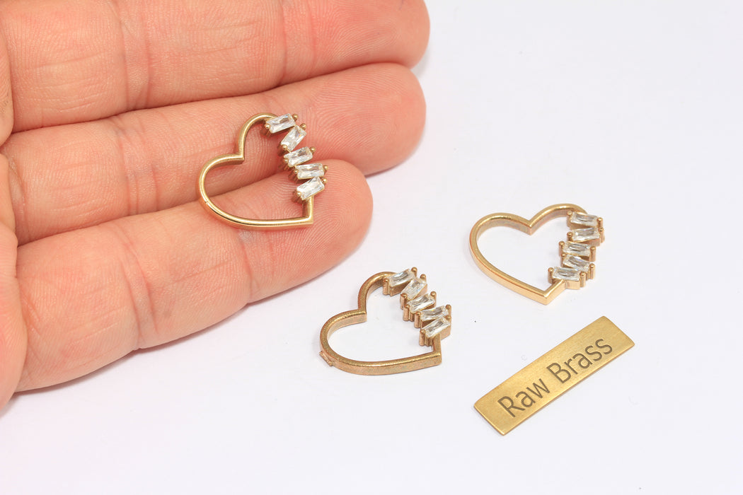 Cuore in zirconia cubica in oro lucido 24k da 18x20 mm, cuore in pietra baguette rosa, KDR42-2