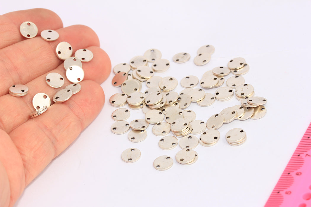 Monete d'argento antiche da 8 mm, ciondoli per monete, disco rotondo, monete a due fori, BRT2